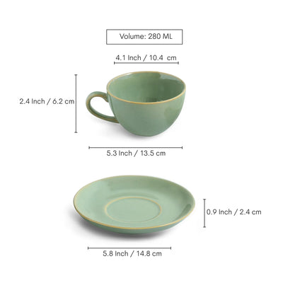 ExclusiveLane 'Sage Serenity' Porcelain Cappuccino Coffee Cup & Saucer (280 ML, Microwave Safe, Hand Glazed)
