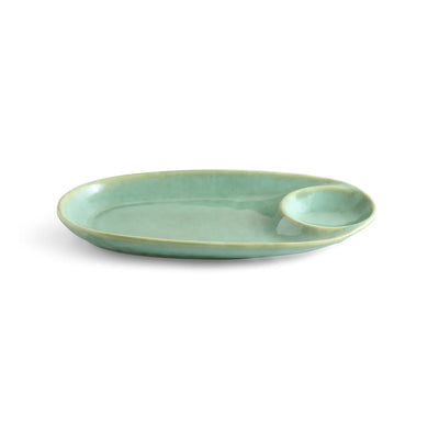 ExclusiveLane 'Sage Serenity' Ceramic Chip-N-Dip Serving Platter (Microwave Safe, Hand Glazed)