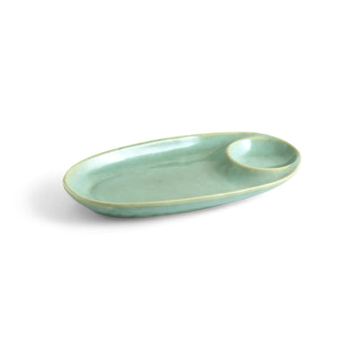 ExclusiveLane 'Sage Serenity' Ceramic Chip-N-Dip Serving Platter (Microwave Safe, Hand Glazed)