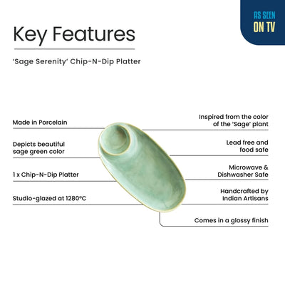 ExclusiveLane 'Sage Serenity' Ceramic Chip-N-Dip Serving Platter (Microwave Safe, Hand Glazed)