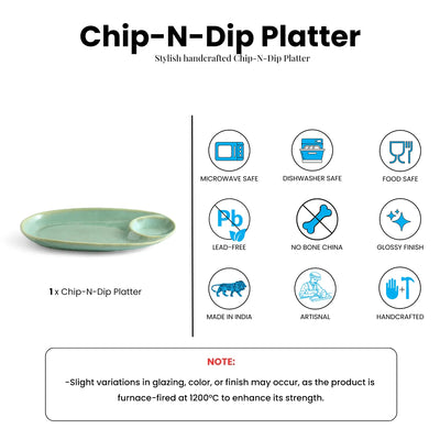 ExclusiveLane 'Sage Serenity' Ceramic Chip-N-Dip Serving Platter (Microwave Safe, Hand Glazed)
