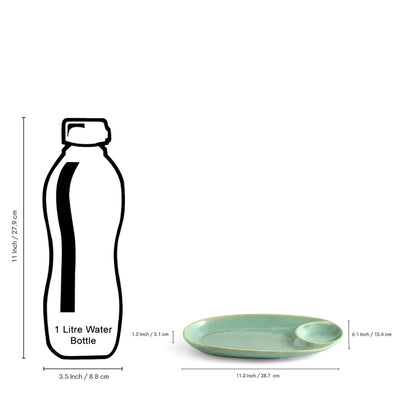 ExclusiveLane 'Sage Serenity' Ceramic Chip-N-Dip Serving Platter (Microwave Safe, Hand Glazed)