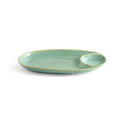 ExclusiveLane 'Sage Serenity' Ceramic Chip-N-Dip Serving Platters (Set Of 2, Microwave Safe, Hand Glazed)