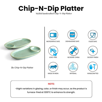 ExclusiveLane 'Sage Serenity' Ceramic Chip-N-Dip Serving Platters (Set Of 2, Microwave Safe, Hand Glazed)