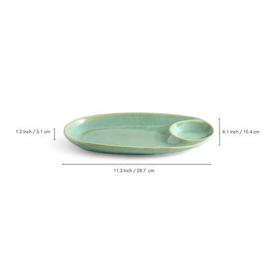 ExclusiveLane 'Sage Serenity' Ceramic Chip-N-Dip Serving Platters (Set Of 2, Microwave Safe, Hand Glazed)