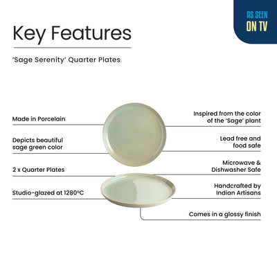ExclusiveLane 'Sage Serenity' Porcelain Quarter Plates (Set of 2, Microwave Safe, Hand Glazed)