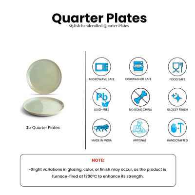 ExclusiveLane 'Sage Serenity' Porcelain Quarter Plates (Set of 2, Microwave Safe, Hand Glazed)