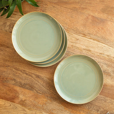 ExclusiveLane 'Sage Serenity' Porcelain Dinner Plates (Set of 4, Microwave Safe, Hand Glazed)