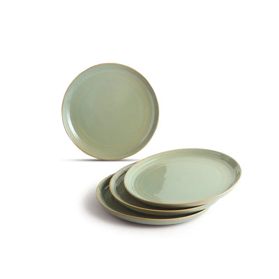 ExclusiveLane 'Sage Serenity' Porcelain Dinner Plates (Set of 4, Microwave Safe, Hand Glazed)