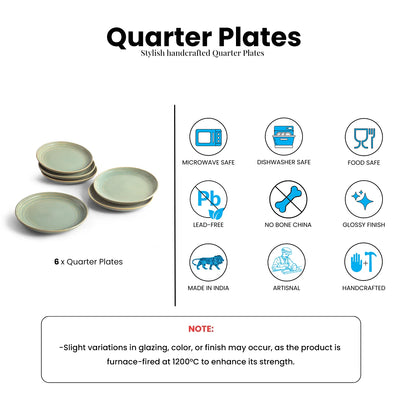ExclusiveLane 'Sage Serenity' Porcelain Quarter Plates (Set of 6, Microwave Safe, Hand Glazed)