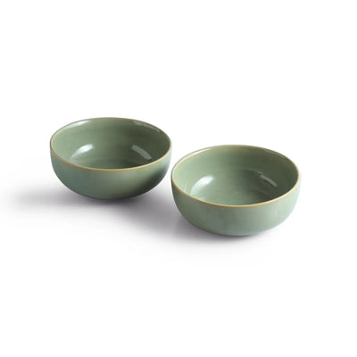 ExclusiveLane 'Sage Serenity' Porcelain Serving/Snack Bowls (Set Of 2, 720 ML, Hand Glazed)