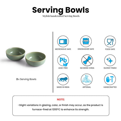 ExclusiveLane 'Sage Serenity' Porcelain Serving/Snack Bowls (Set Of 2, 720 ML, Hand Glazed)