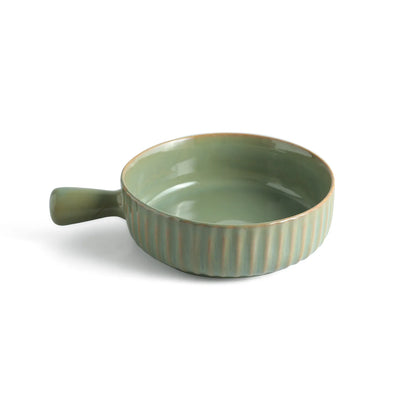 ExclusiveLane 'Sage Serenity' Porcelain Serving/Snack Bowls (680 ML, Microwave Safe, Hand Glazed)