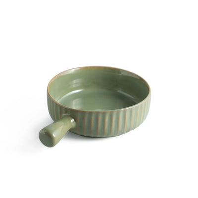 ExclusiveLane 'Sage Serenity' Porcelain Serving/Snack Bowls (680 ML, Microwave Safe, Hand Glazed)