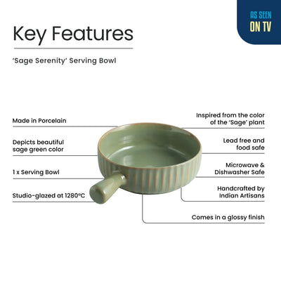 ExclusiveLane 'Sage Serenity' Porcelain Serving/Snack Bowls (680 ML, Microwave Safe, Hand Glazed)