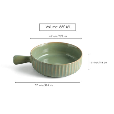 ExclusiveLane 'Sage Serenity' Porcelain Serving/Snack Bowls (680 ML, Microwave Safe, Hand Glazed)
