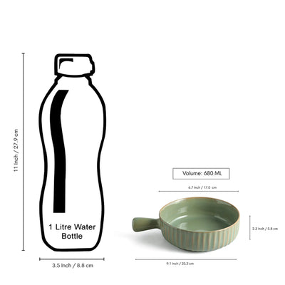 ExclusiveLane 'Sage Serenity' Porcelain Serving/Snack Bowls (680 ML, Microwave Safe, Hand Glazed)