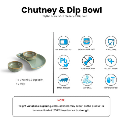 ExclusiveLane 'Sage Serenity' Porcelain Chutney & Pickle Bowls With Tray (Set Of 2, Microwave Safe, Handglazed)