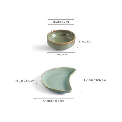 ExclusiveLane 'Sage Serenity' Porcelain Chutney & Pickle Bowls With Tray (Set Of 2, Microwave Safe, Handglazed)
