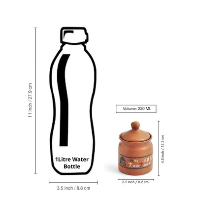 ExclusiveLane 'Warli Village Tales' Multi-Purpose Ceramic Pickle & Chutney Jar with Lid (Non Air-Tight, 250 ML, Handcrafted)