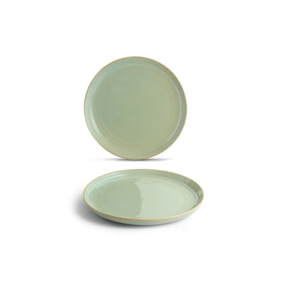 ExclusiveLane 'Sage Serenity' Porcelain Dinner Plates (Set of 2, Microwave Safe, Hand Glazed)