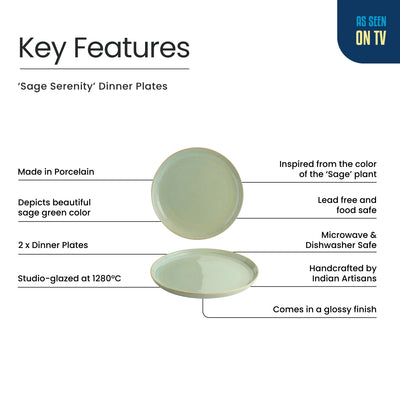 ExclusiveLane 'Sage Serenity' Porcelain Dinner Plates (Set of 2, Microwave Safe, Hand Glazed)