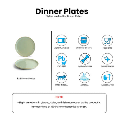 ExclusiveLane 'Sage Serenity' Porcelain Dinner Plates (Set of 2, Microwave Safe, Hand Glazed)