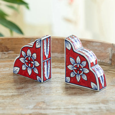 ExclusiveLane 'Blooming Duo' Ceramic Salt & Pepper Shakers Set (50 ML, Hand-Painted)
