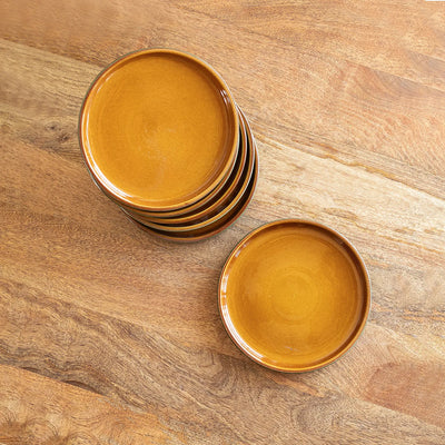 ExclusiveLane 'Forest Canopy' Ceramic Quarter Plates (Set of 6, Microwave Safe, Hand Glazed)