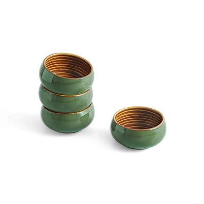 ExclusiveLane 'Forest Canopy' Ceramic Dinner Bowls/Katoris (Set of 4, 140 ML, Microwave Safe, Hand Glazed)