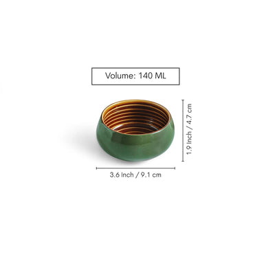 ExclusiveLane 'Forest Canopy' Ceramic Dinner Bowls/Katoris (Set of 4, 140 ML, Microwave Safe, Hand Glazed)