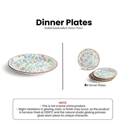 ExclusiveLane 'Spring Garden' Ceramic Dinner Plates (Set of 4, Microwave Safe, Handcrafted)