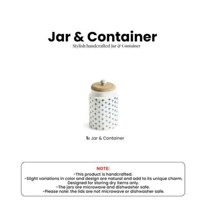 ExclusiveLane 'StarMark' Multi-Utility Storage Jar & Container In Ceramic With Wooden Lid (Airtight, 670 ML, Hand-Painted, 18 Cm)
