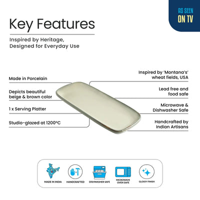 ExclusiveLane 'Wheat Serenity' Porcelain Serving Platter (Set of 1, Microwave Safe, Hand Glazed)