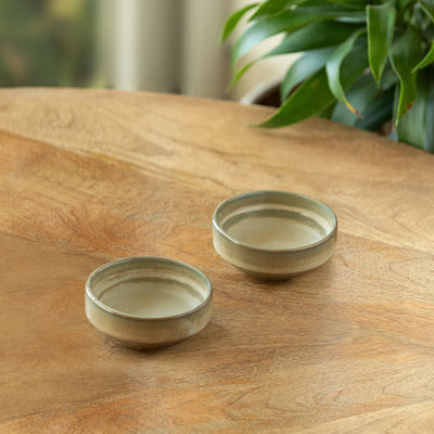 ExclusiveLane 'Wheat Serenity' Porcelain Chutney & Pickle Bowls (Set Of 2, 50 ML, Microwave Safe, Hand Glazed)