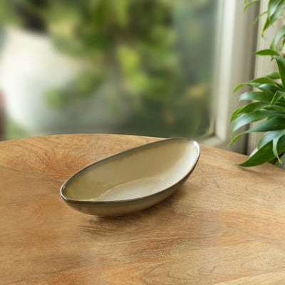 ExclusiveLane 'Wheat Serenity' Porcelain Serving Platter (Set of 1, 320 ML, Microwave Safe, Hand Glazed)