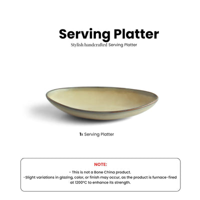 ExclusiveLane 'Wheat Serenity' Porcelain Serving Platter (Set of 1, 320 ML, Microwave Safe, Hand Glazed)