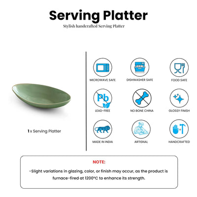 ExclusiveLane 'Sage Serenity' Porcelain Serving Platter (Microwave Safe, Hand Glazed)