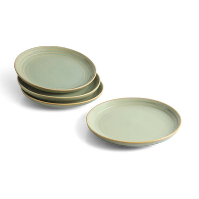 ExclusiveLane 'Sage Serenity' Porcelain Quarter Plates (Set of 4, Microwave Safe, Hand Glazed)