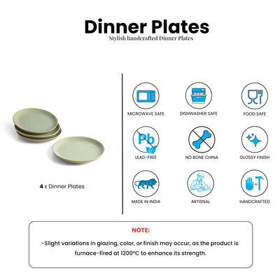 ExclusiveLane 'Sage Serenity' Porcelain Quarter Plates (Set of 4, Microwave Safe, Hand Glazed)
