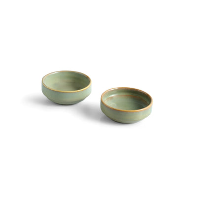 ExclusiveLane 'Sage Serenity' Porcelain Chutney & Pickle Bowls (Set Of 2, Microwave Safe, Handglazed)