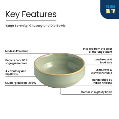 ExclusiveLane 'Sage Serenity' Porcelain Chutney & Pickle Bowls (Set Of 4, Microwave Safe, Handglazed)