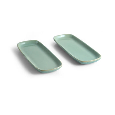 ExclusiveLane 'Sage Serenity' Porcelain Serving Platters (Set Of 2, Microwave Safe, Hand Glazed)