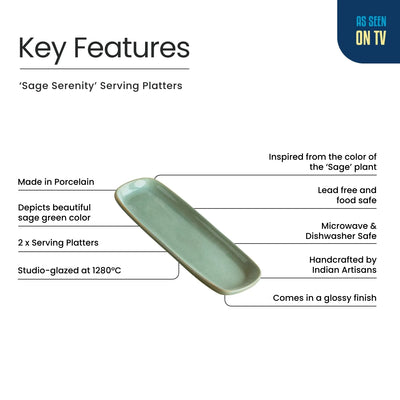 ExclusiveLane 'Sage Serenity' Porcelain Serving Platters (Set Of 2, Microwave Safe, Hand Glazed)