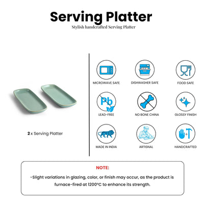 ExclusiveLane 'Sage Serenity' Porcelain Serving Platters (Set Of 2, Microwave Safe, Hand Glazed)