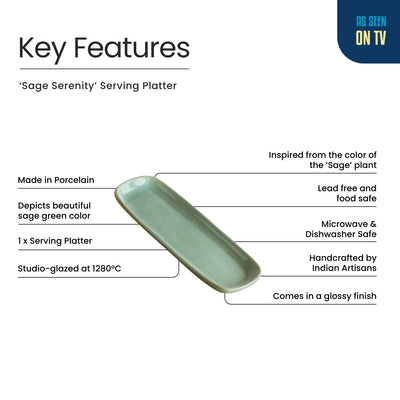 ExclusiveLane 'Sage Serenity' Porcelain Serving Platter (Microwave Safe, Hand Glazed)