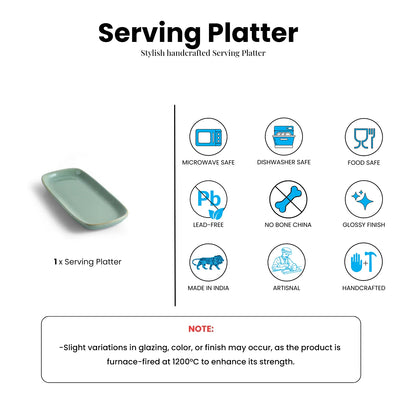 ExclusiveLane 'Sage Serenity' Porcelain Serving Platter (Microwave Safe, Hand Glazed)