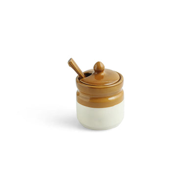 ExclusiveLane 'Barni Tales' Multi-Purpose Ceramic Pickle & Chutney Jar Set With Spoons (Set Of 2, Non-Airtight, 270 ML, Hand-Glazed)