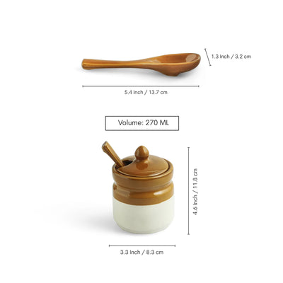 ExclusiveLane 'Barni Tales' Multi-Purpose Ceramic Pickle & Chutney Jar Set With Spoons (Set Of 2, Non-Airtight, 270 ML, Hand-Glazed)