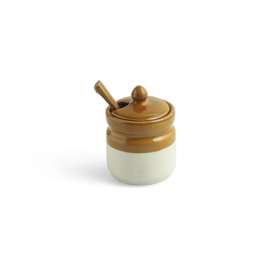 ExclusiveLane 'Barni Tales' Multi-Purpose Ceramic Pickle & Chutney Jar Set With Spoons (Set Of 3, Non-Airtight, 270 ML, Hand-Glazed)
